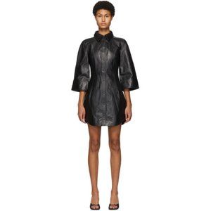 New! Ganni flared sleeve leather mini dress size 10